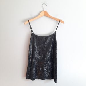 Loft Charcoal Gray Sequin Spaghetti Strap Tank Top